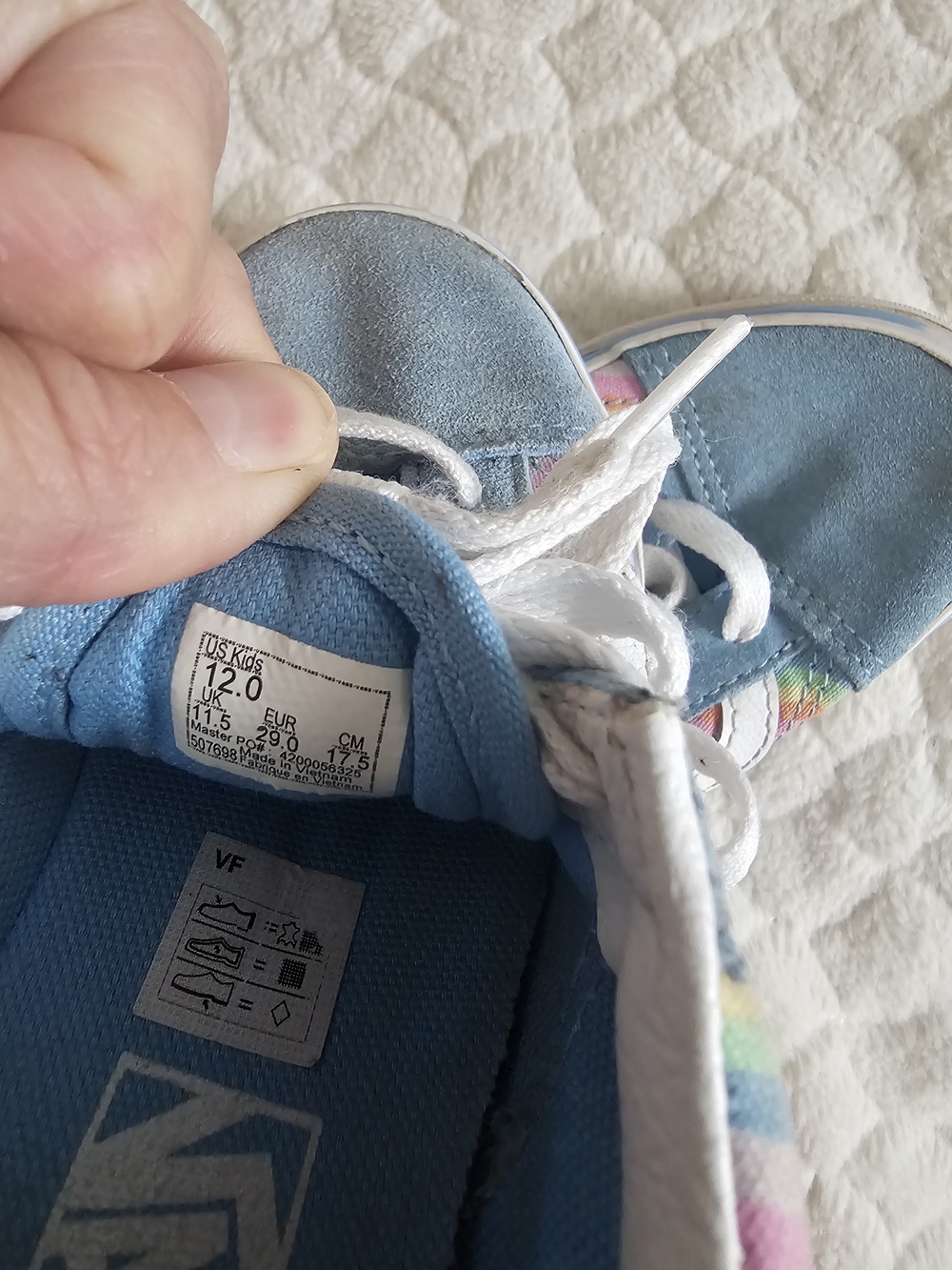 Vans Girls' Light Blue Suede Rainbow-Trim Lace-Up Sneakers 12 - Picture 9 of 9
